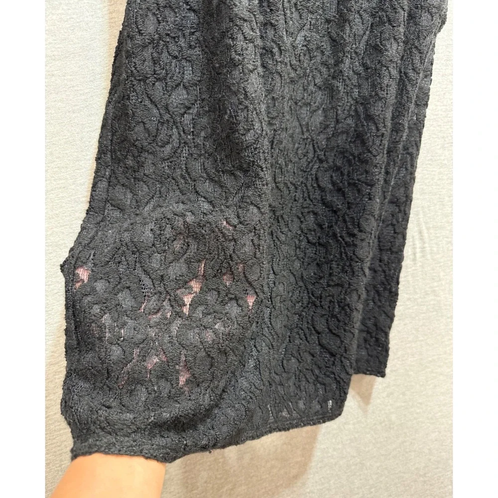 Studio M Lace Knit Top Womens Medium Black Flutter Sleeve Wool Blend Whimsigoth - Picture 3 of 8